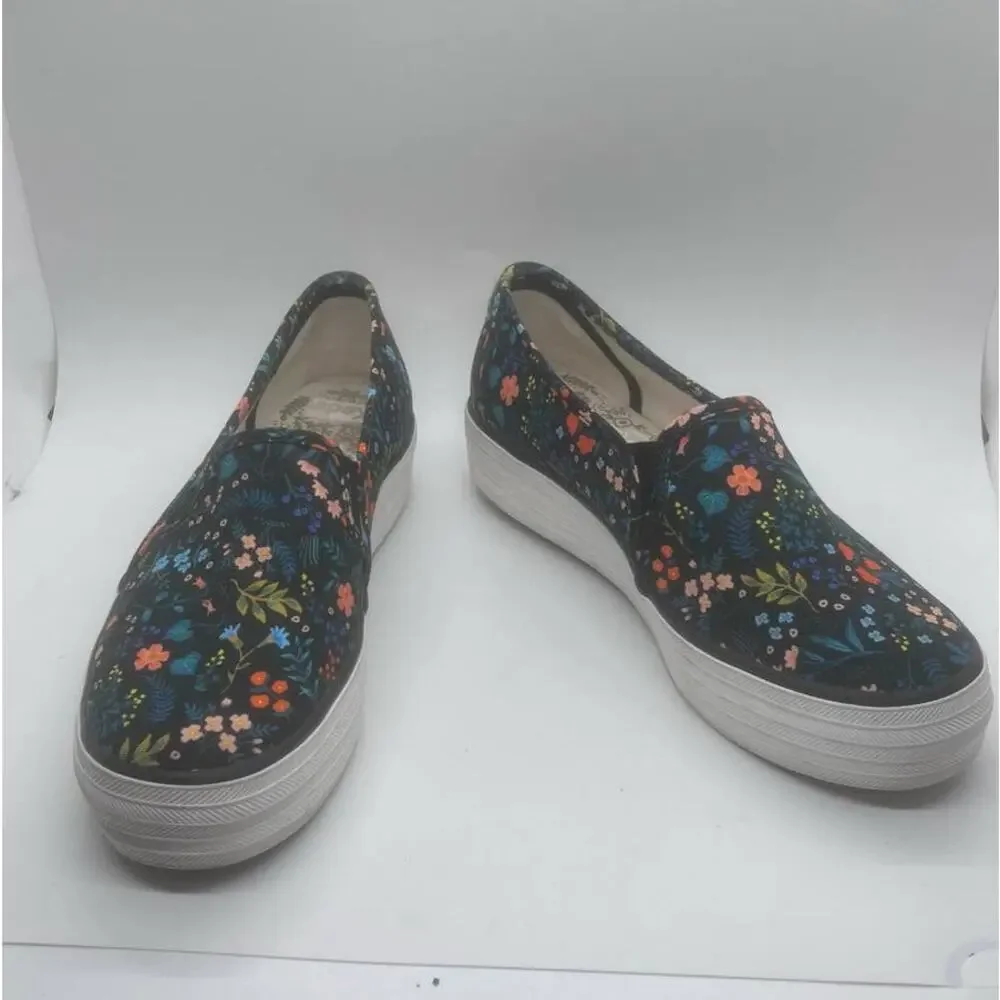 Rifle Paper Co. Keds Black Floral Slip On Sneakers Size 6.5